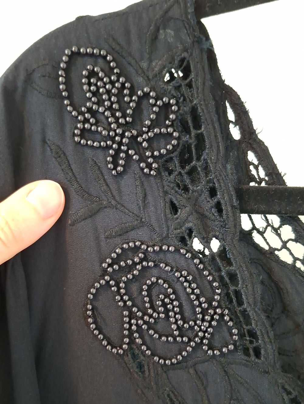 Vintage 90's Black Basque Waist Beaded Floral Button-up Maxi Dress (Size L) - Picture 4 of 10